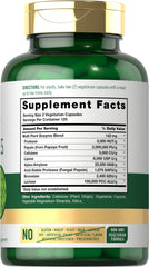 Close-up of Carlyle Plant Enzymes label listing protease, papain, lactase and bromelain
