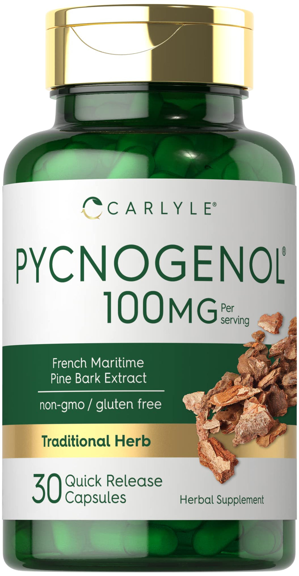 Carlyle Pycnogenol 100mg bottle and capsule packaging