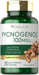 Carlyle Pycnogenol 100mg bottle and capsule packaging