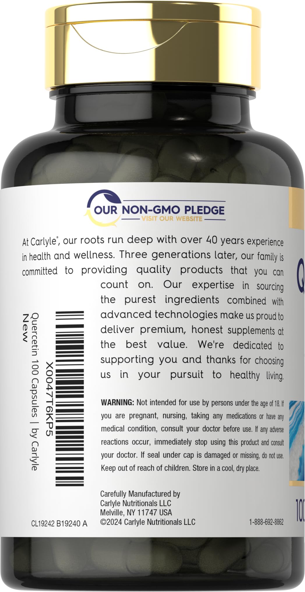 Non-GMO and gluten-free badge for Carlyle Quercetin