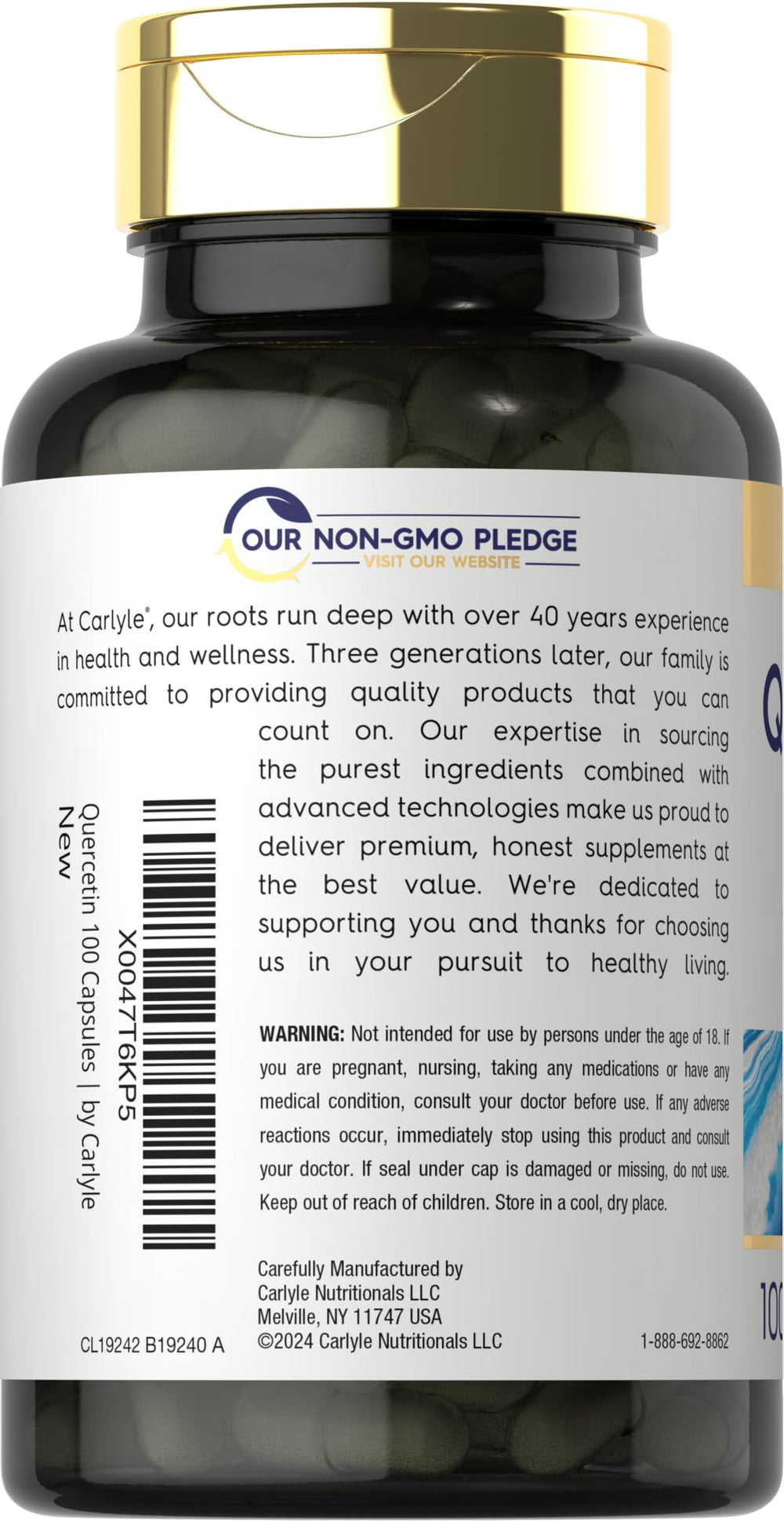 Non-GMO and gluten-free badge for Carlyle Quercetin