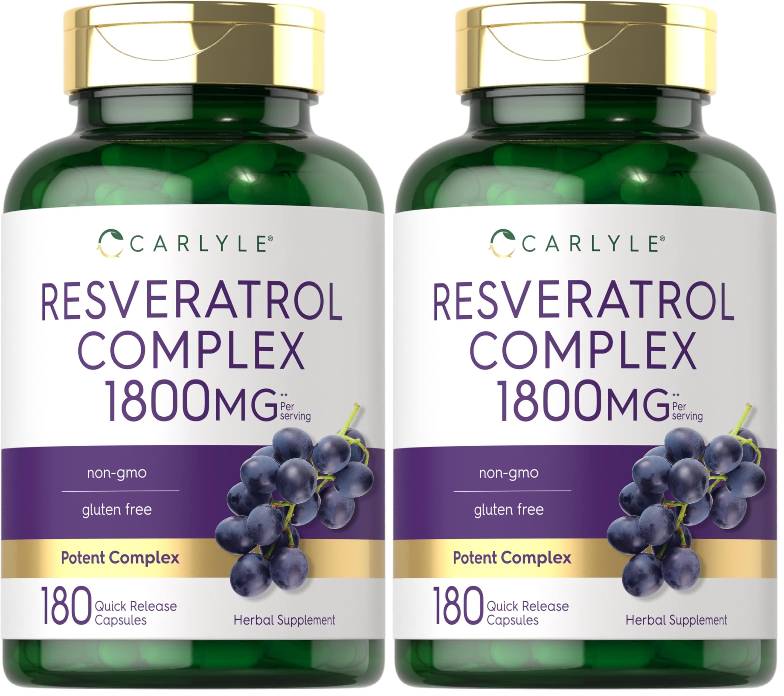 Front view of Carlyle Resveratrol 1800mg 180 capsules pack 2