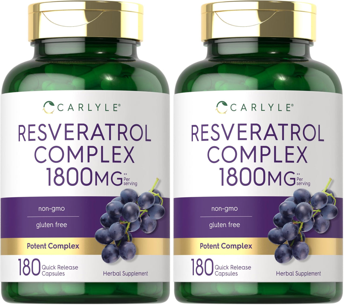 Front view of Carlyle Resveratrol 1800mg 180 capsules pack 2