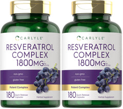 Front view of Carlyle Resveratrol 1800mg 180 capsules pack 2