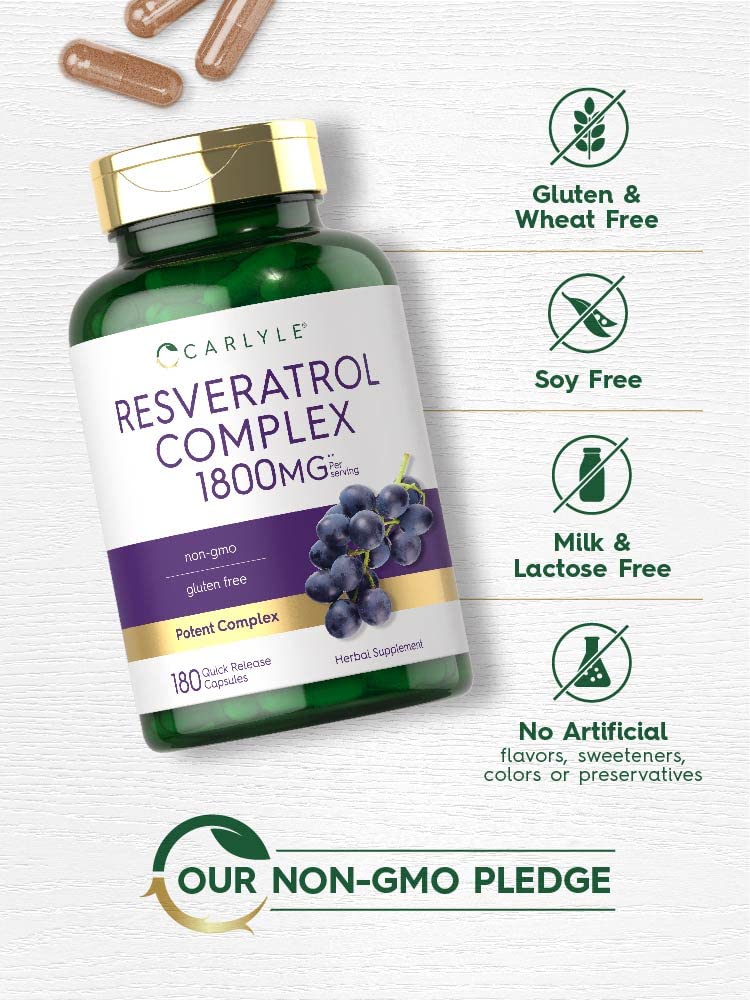 Packshot of Carlyle Resveratrol 1800mg 180 capsules pack of 2