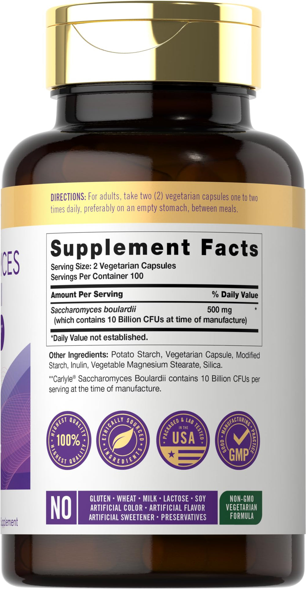 Graphic highlighting benefits and 10 Billion CFUs per serving for Carlyle probiotic