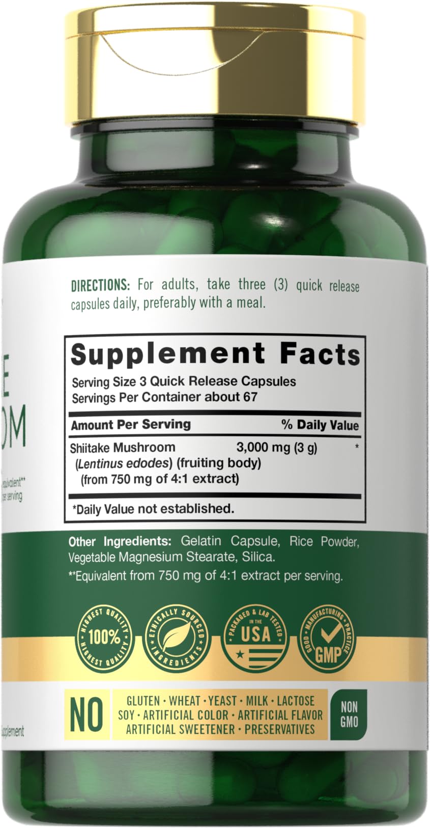 Close-up of Carlyle Shiitake Mushroom Extract label