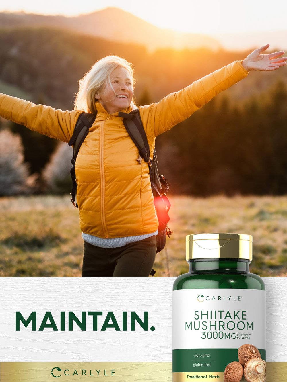 Ingredients and quality emphasis on Carlyle Shiitake packaging