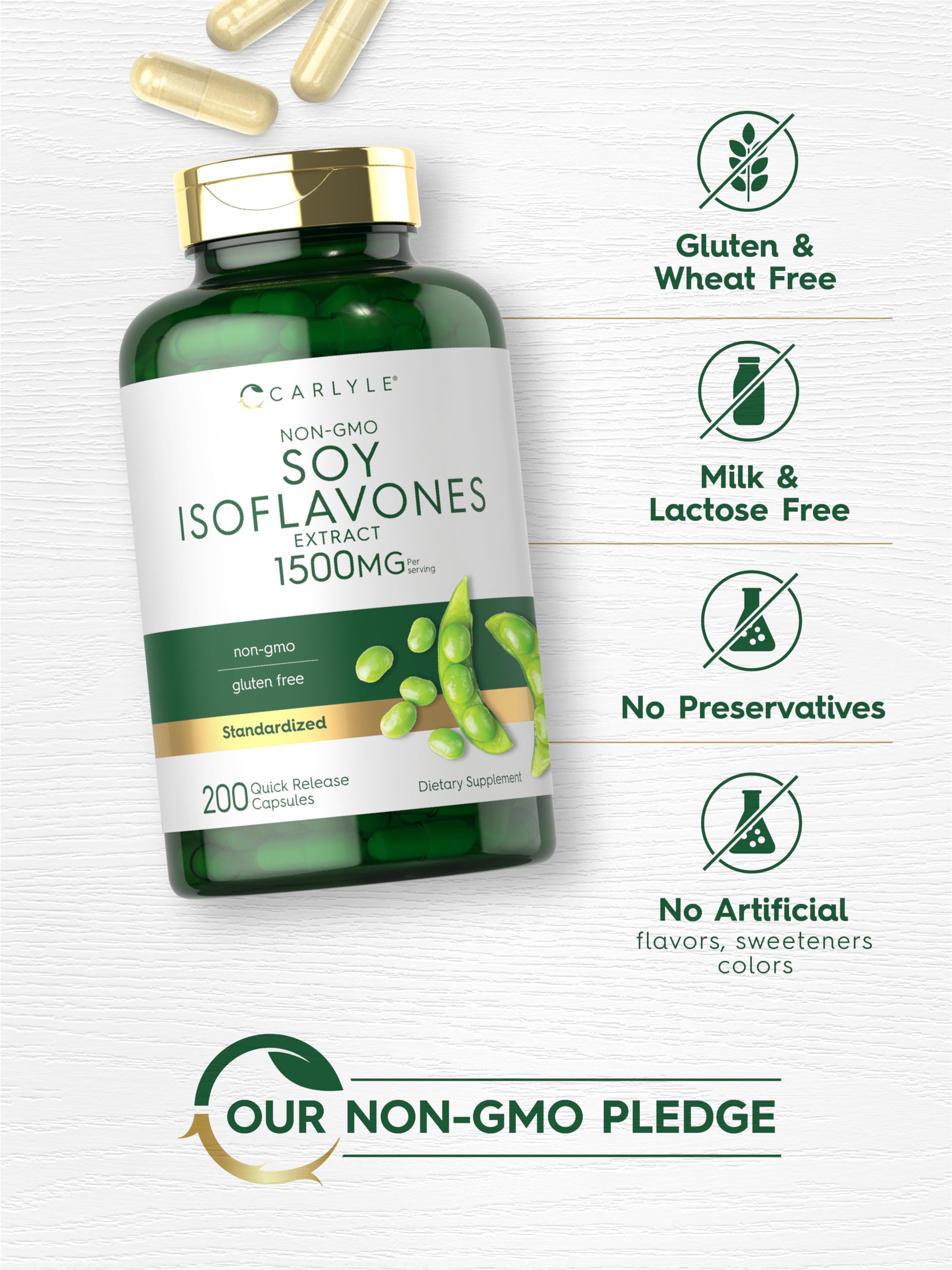200 capsules per bottle of Carlyle Soy Isoflavones 1500mg