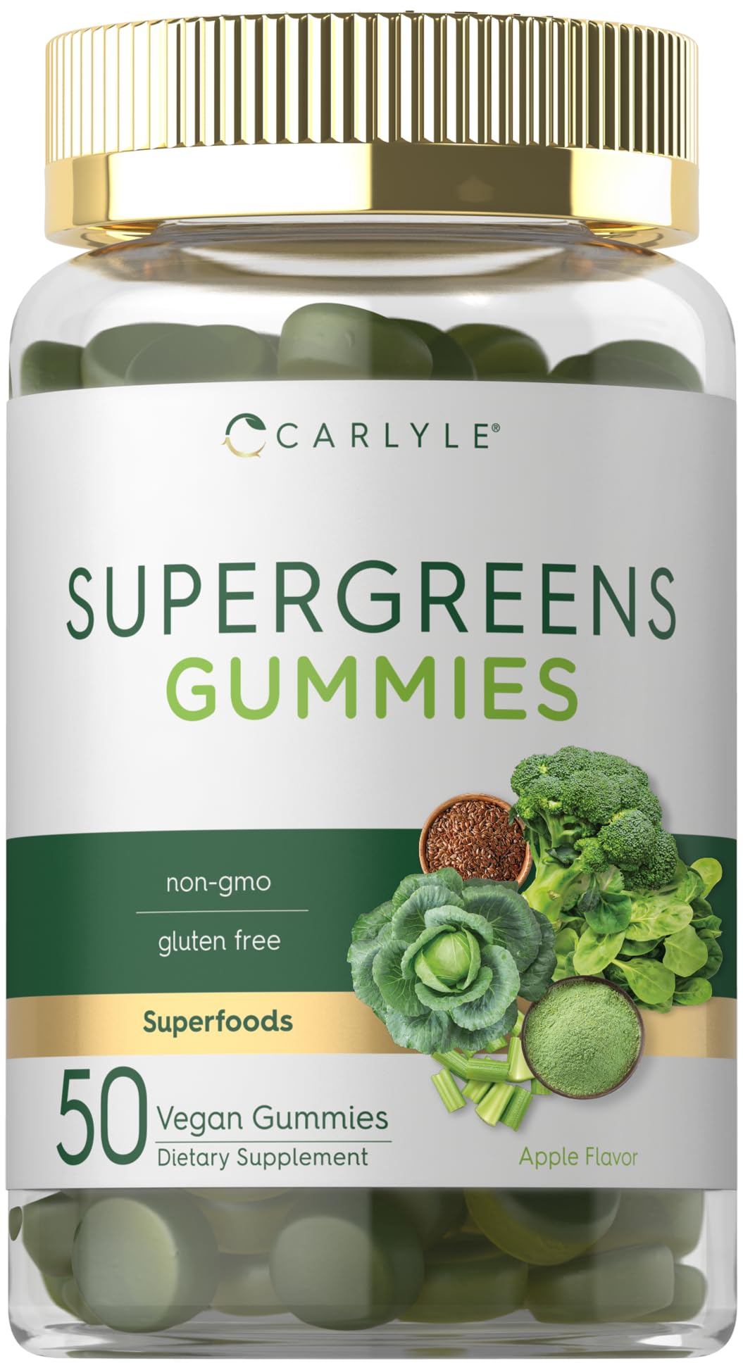 Carlyle Supergreens Gummies Apple flavor bottle front view
