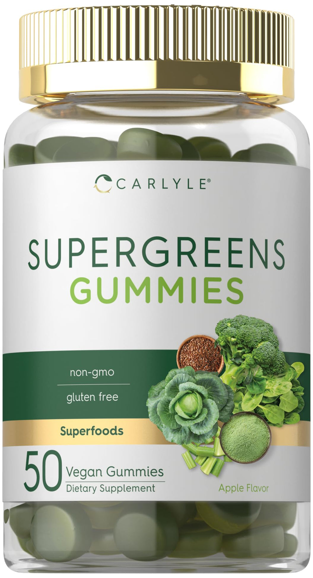 Carlyle Supergreens Gummies Apple flavor bottle front view
