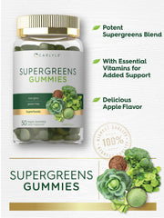 Zinc and vitamins shown on Carlyle Supergreens Gummies bottle label