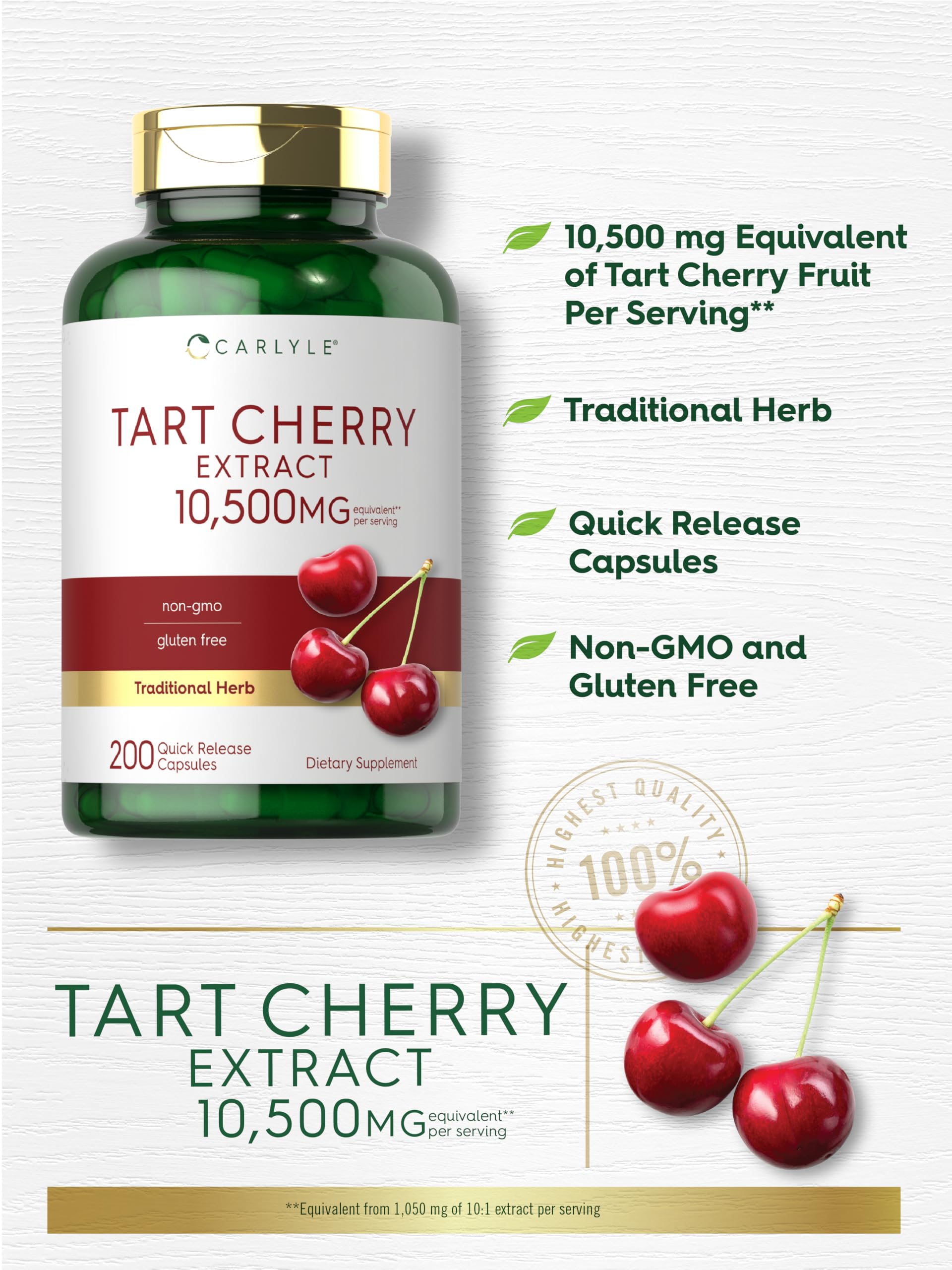 Supplement facts panel on Carlyle Tart Cherry bottle