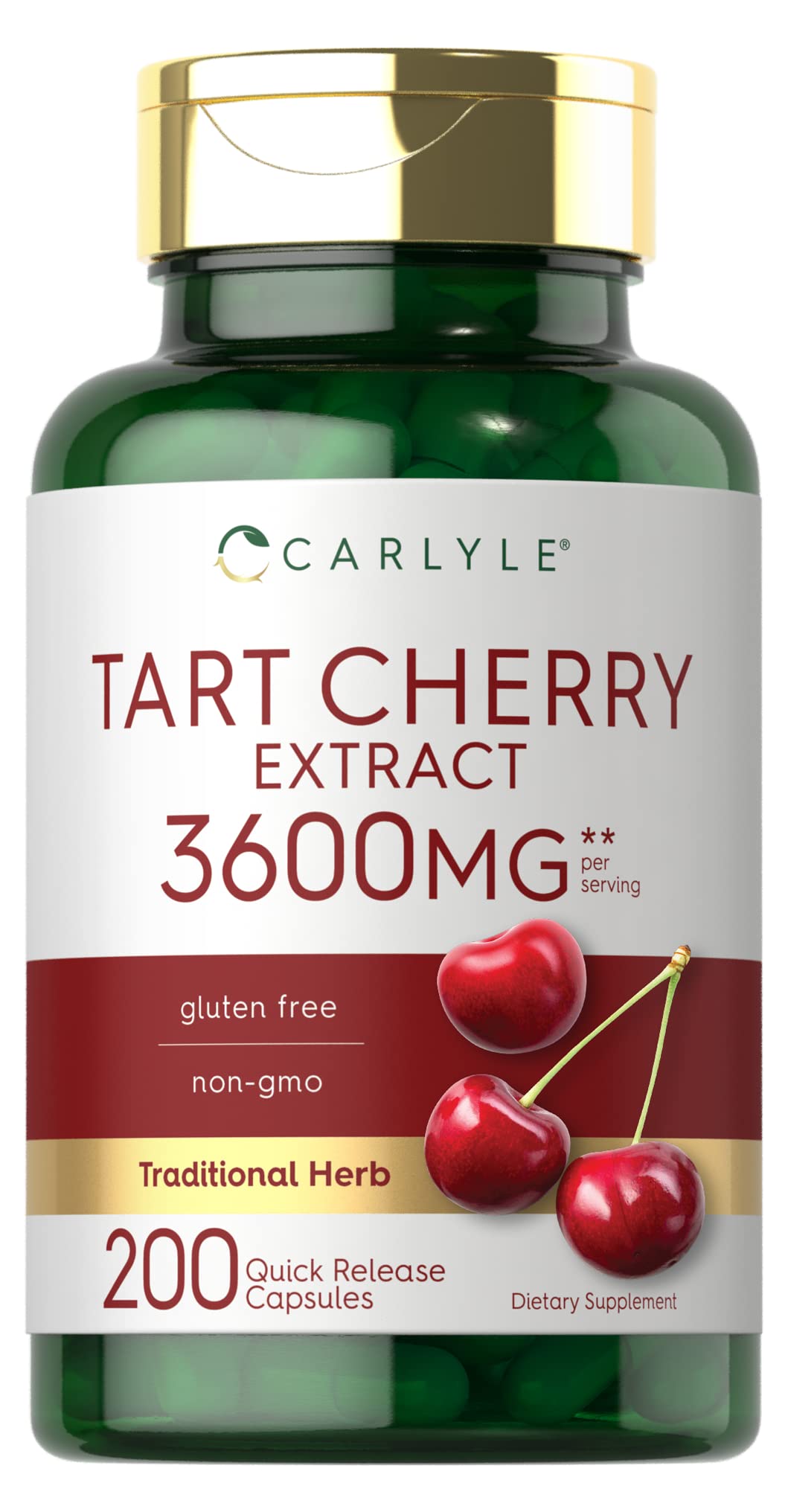 Bottle of Carlyle Tart Cherry Extract Capsules with label