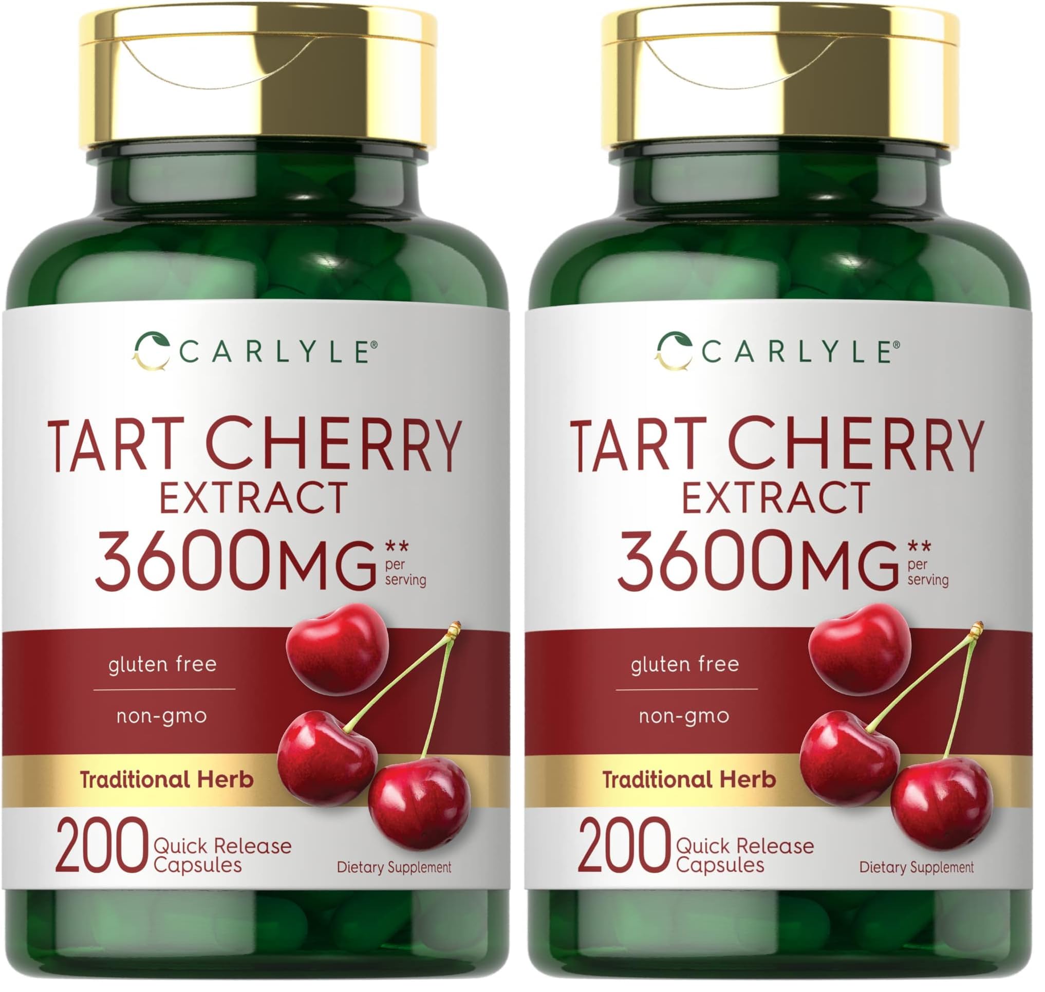 Carlyle Tart Cherry Extract Capsules bottle front view – 200-count
