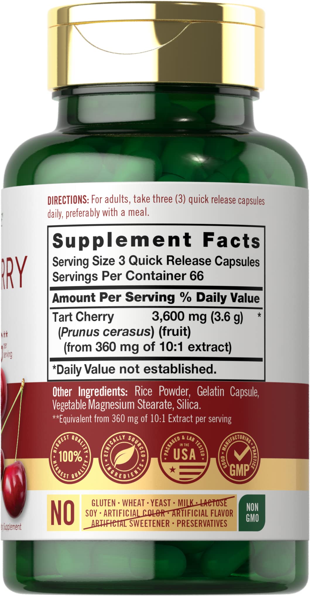 Ingredients panel and supplement facts for Carlyle Tart Cherry Extract