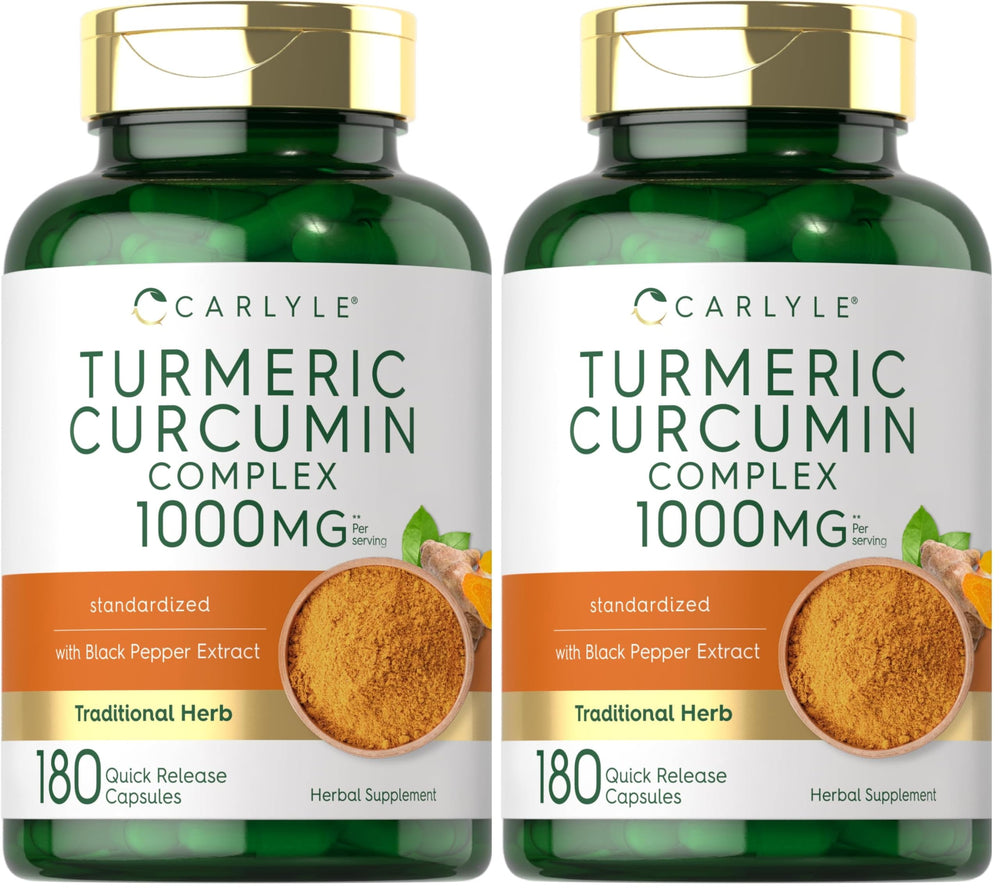 Bottle of Carlyle Turmeric Curcumin 1000mg with Black Pepper - 180 capsules, pack of 2