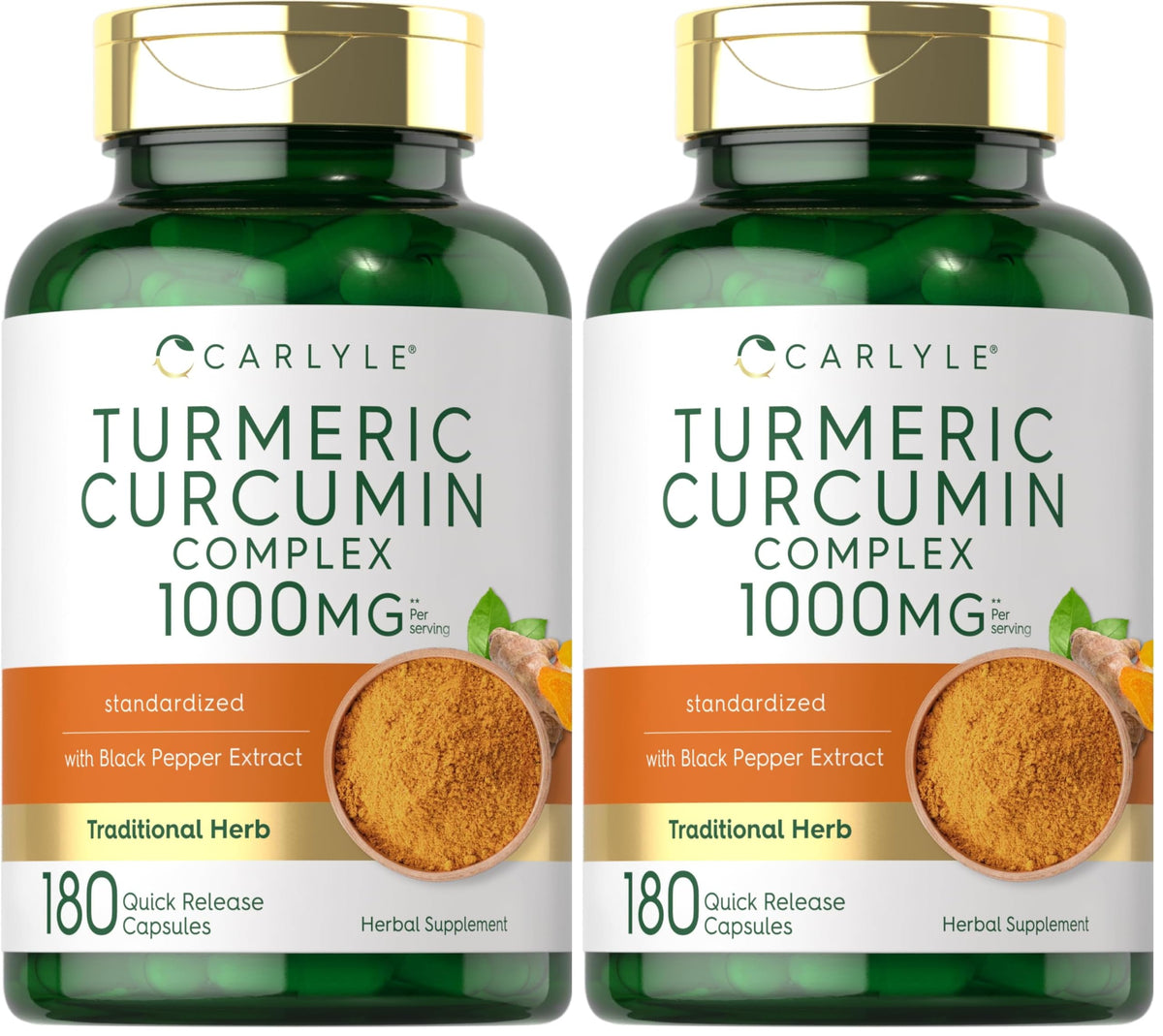 Bottle of Carlyle Turmeric Curcumin 1000mg with Black Pepper - 180 capsules, pack of 2