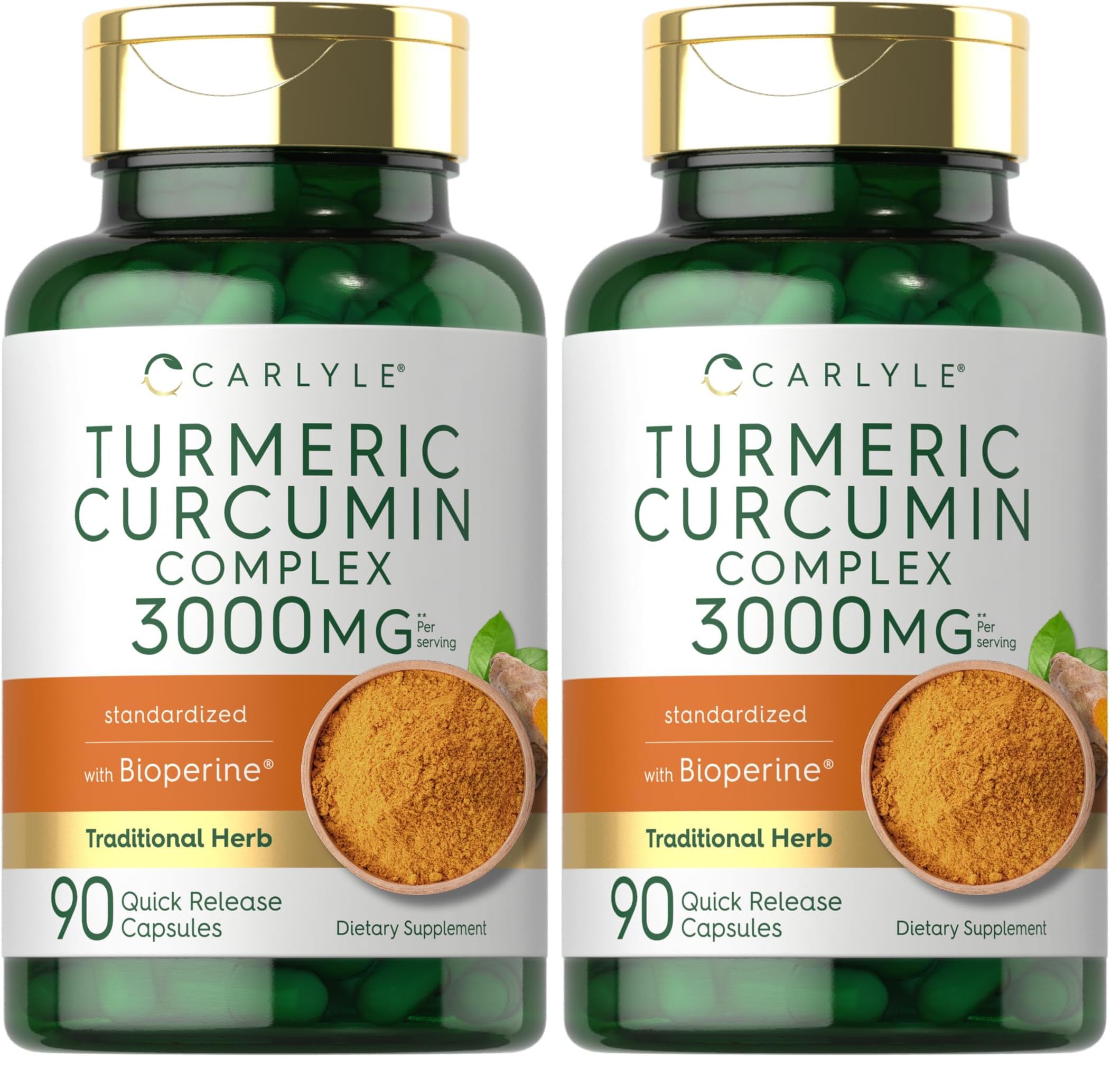 Front view of Carlyle Turmeric Curcumin 3000mg with Black Pepper 90-capsule pack (Pack 2)