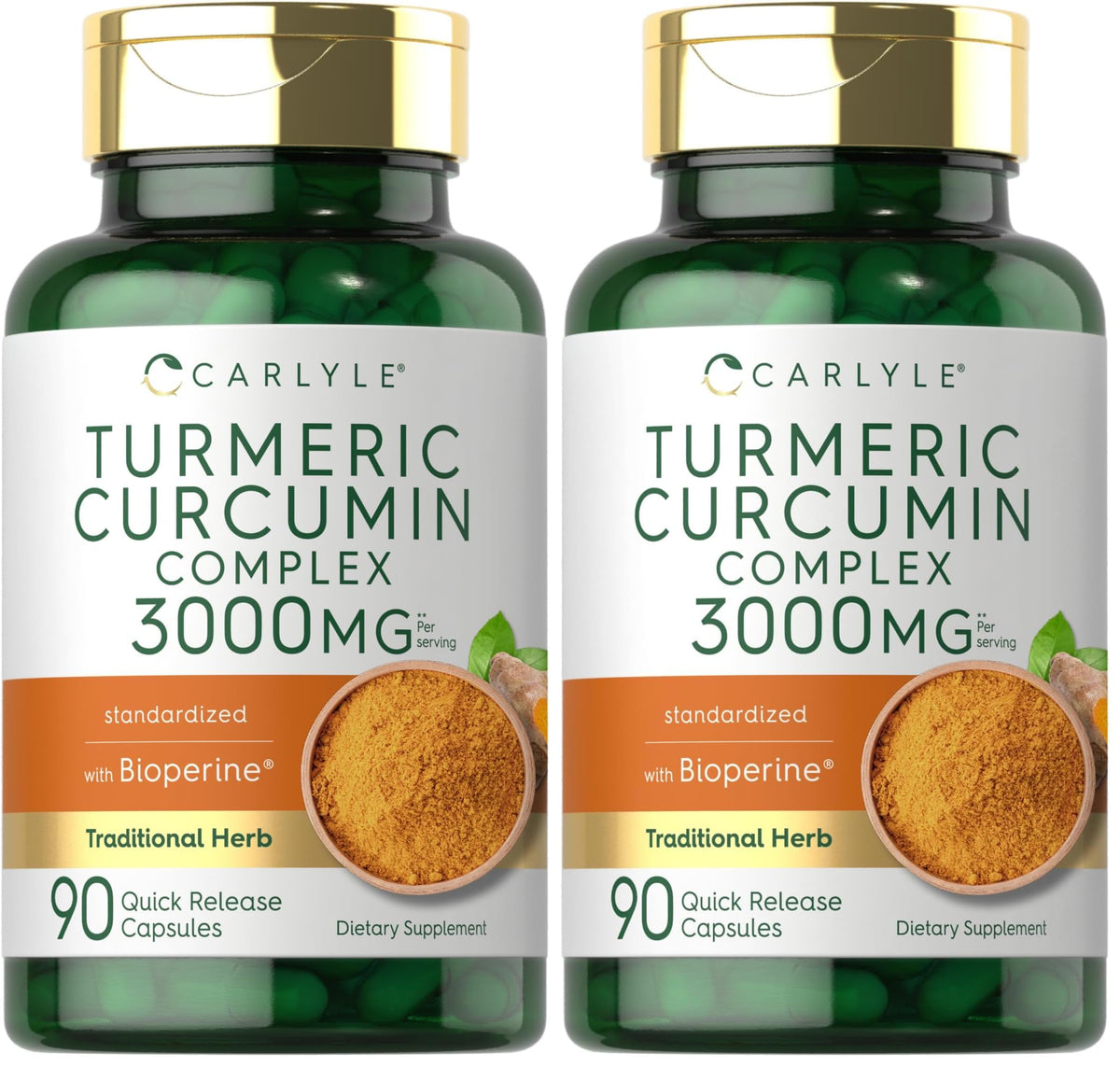 Front view of Carlyle Turmeric Curcumin 3000mg with Black Pepper 90-capsule pack (Pack 2)