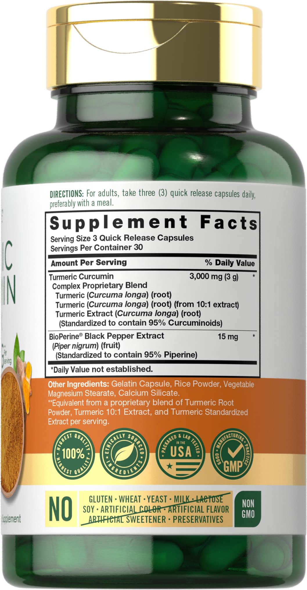 Product label for Carlyle Turmeric Curcumin 3000mg with Bioperine pack