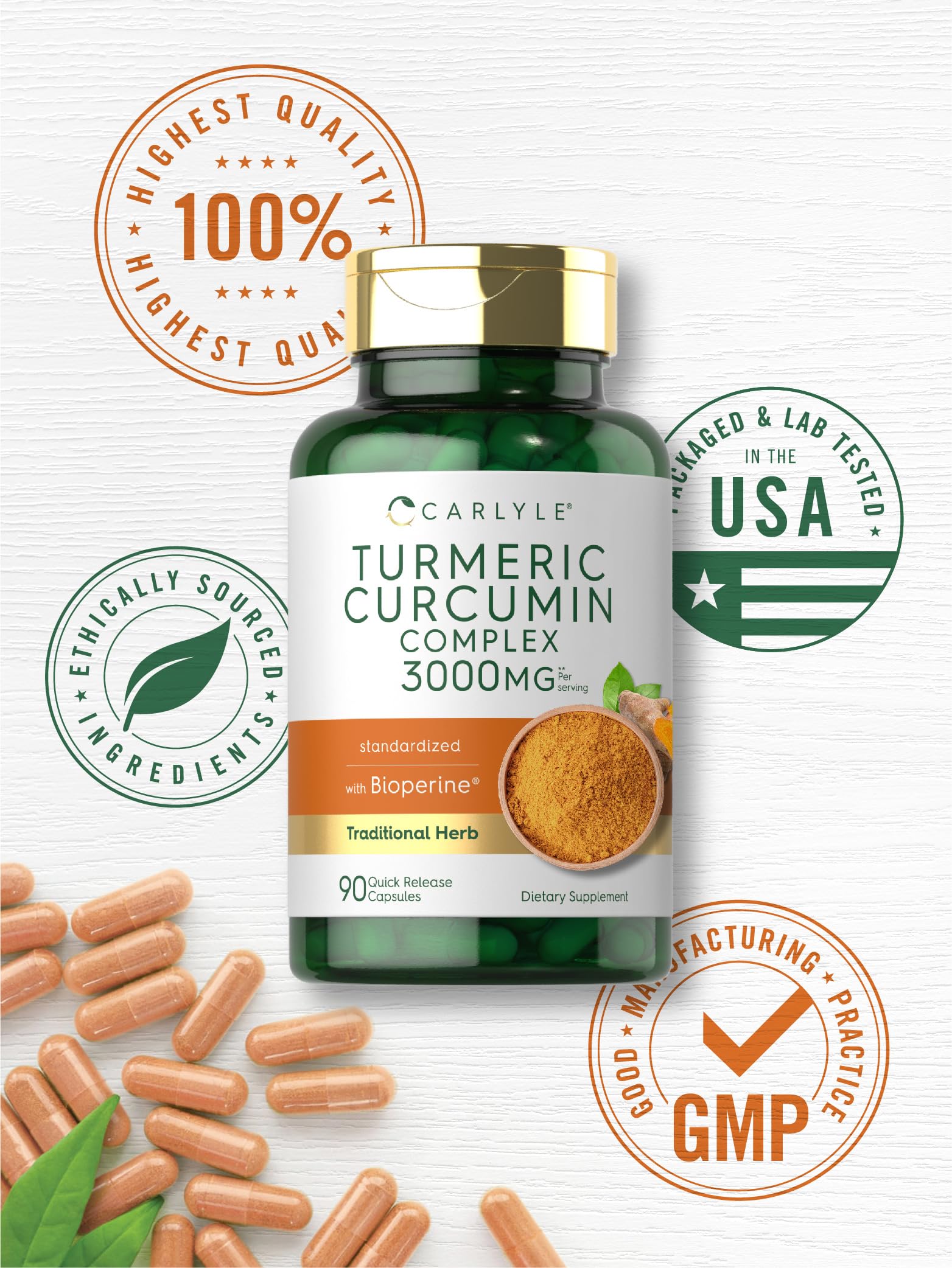 Packaging box for Carlyle Turmeric Curcumin 3000mg 90-capsule pack