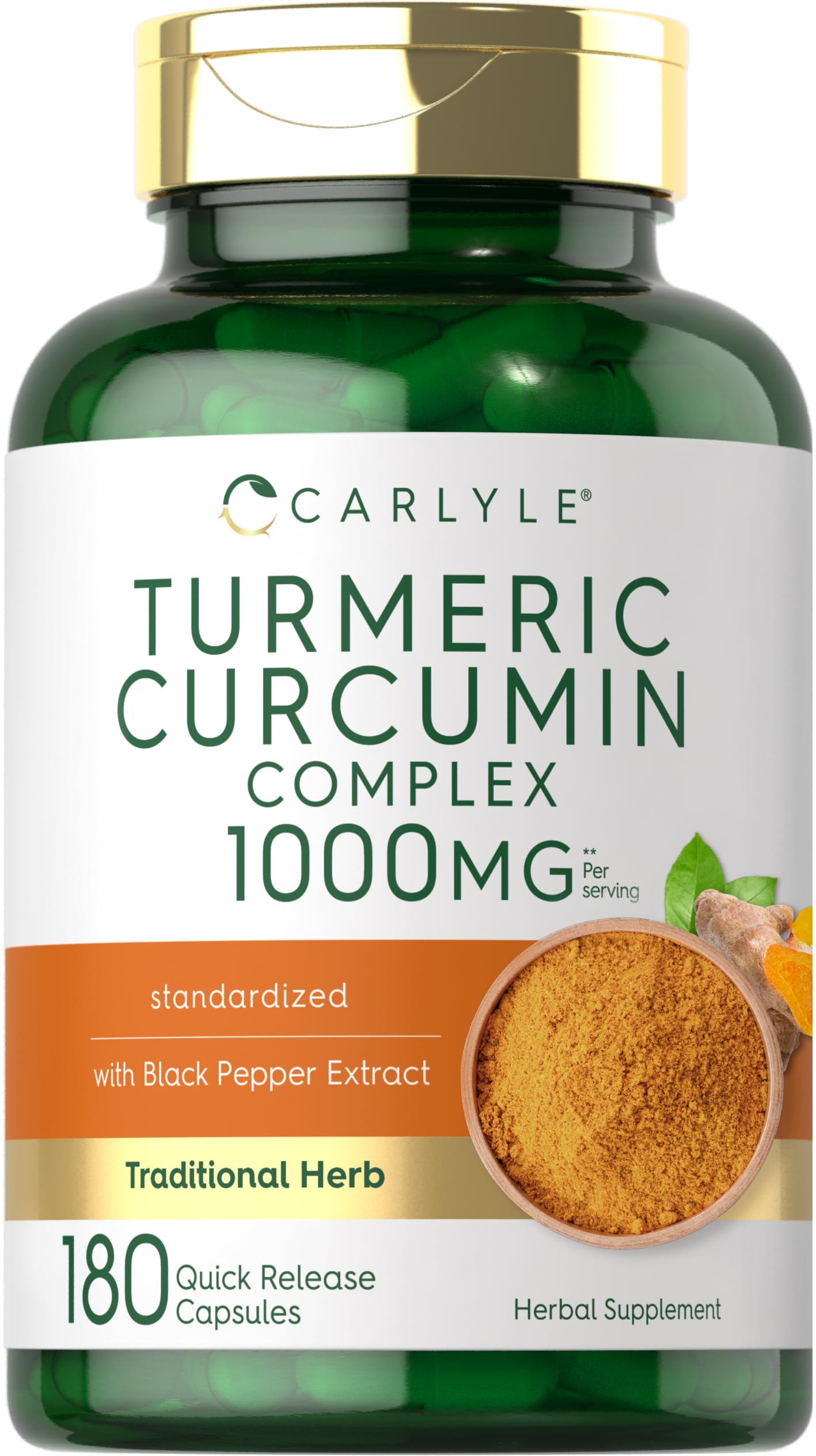 Carlyle Turmeric Curcumin bottle shown for daily wellness routine