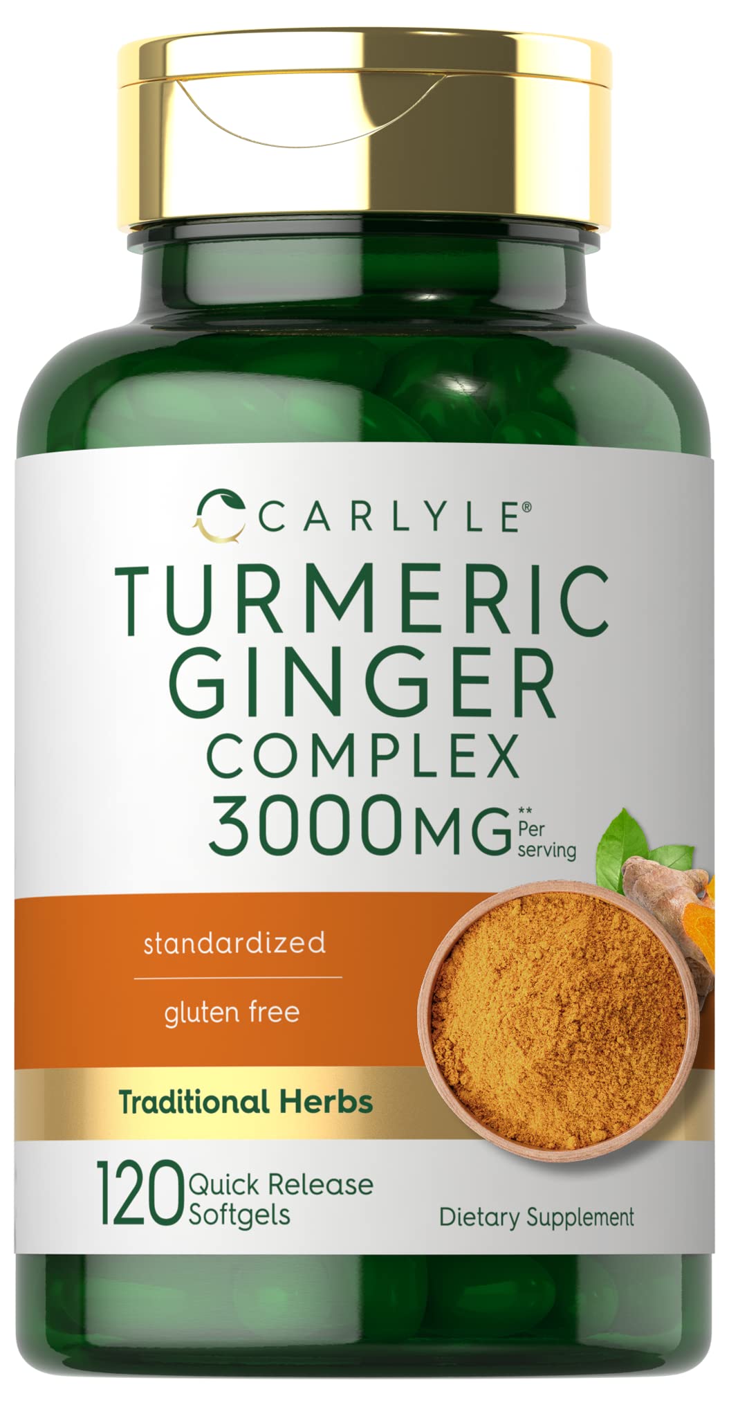 Carlyle Turmeric and Ginger Supplement bottle front view