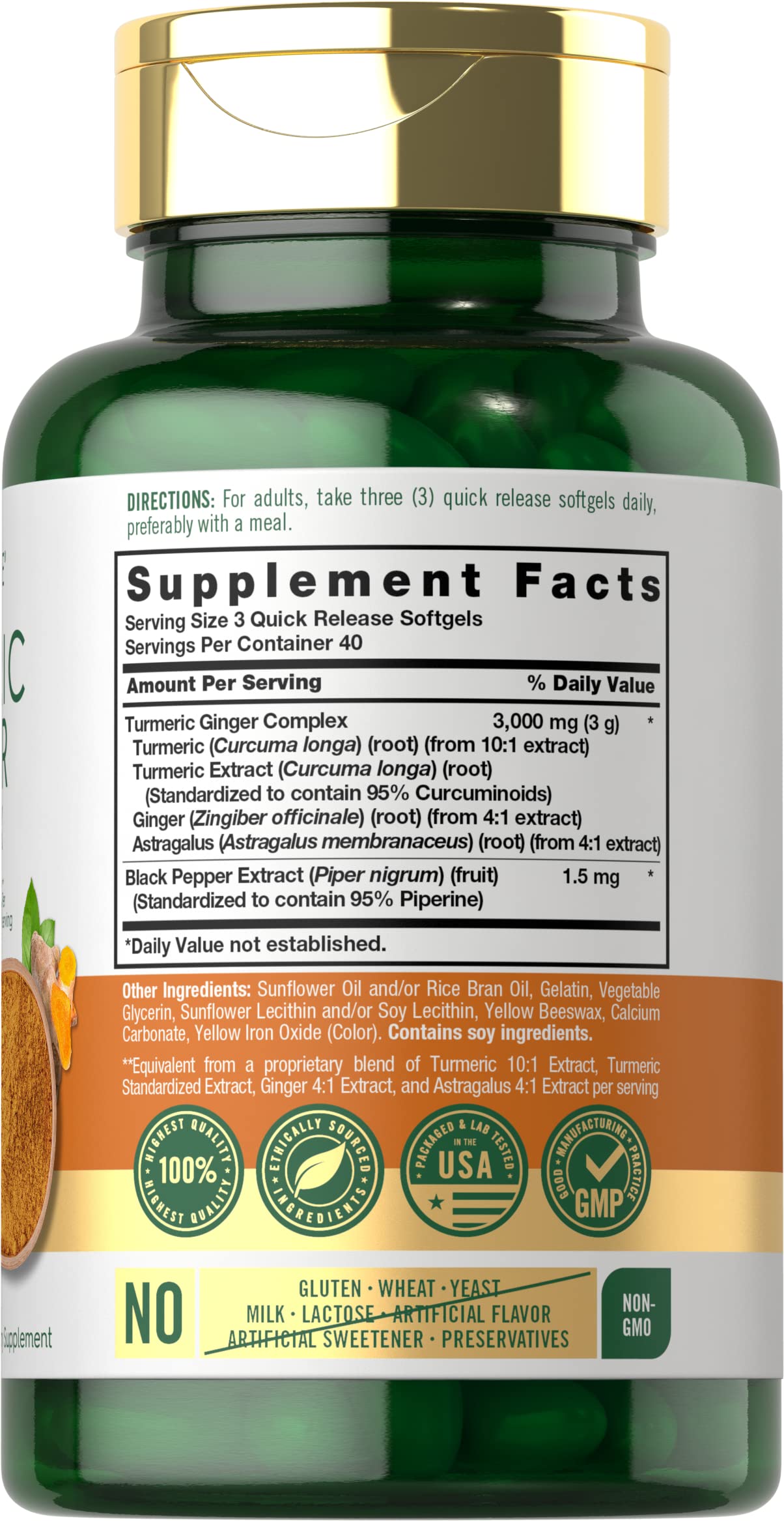 120 softgel capsules arranged on white background