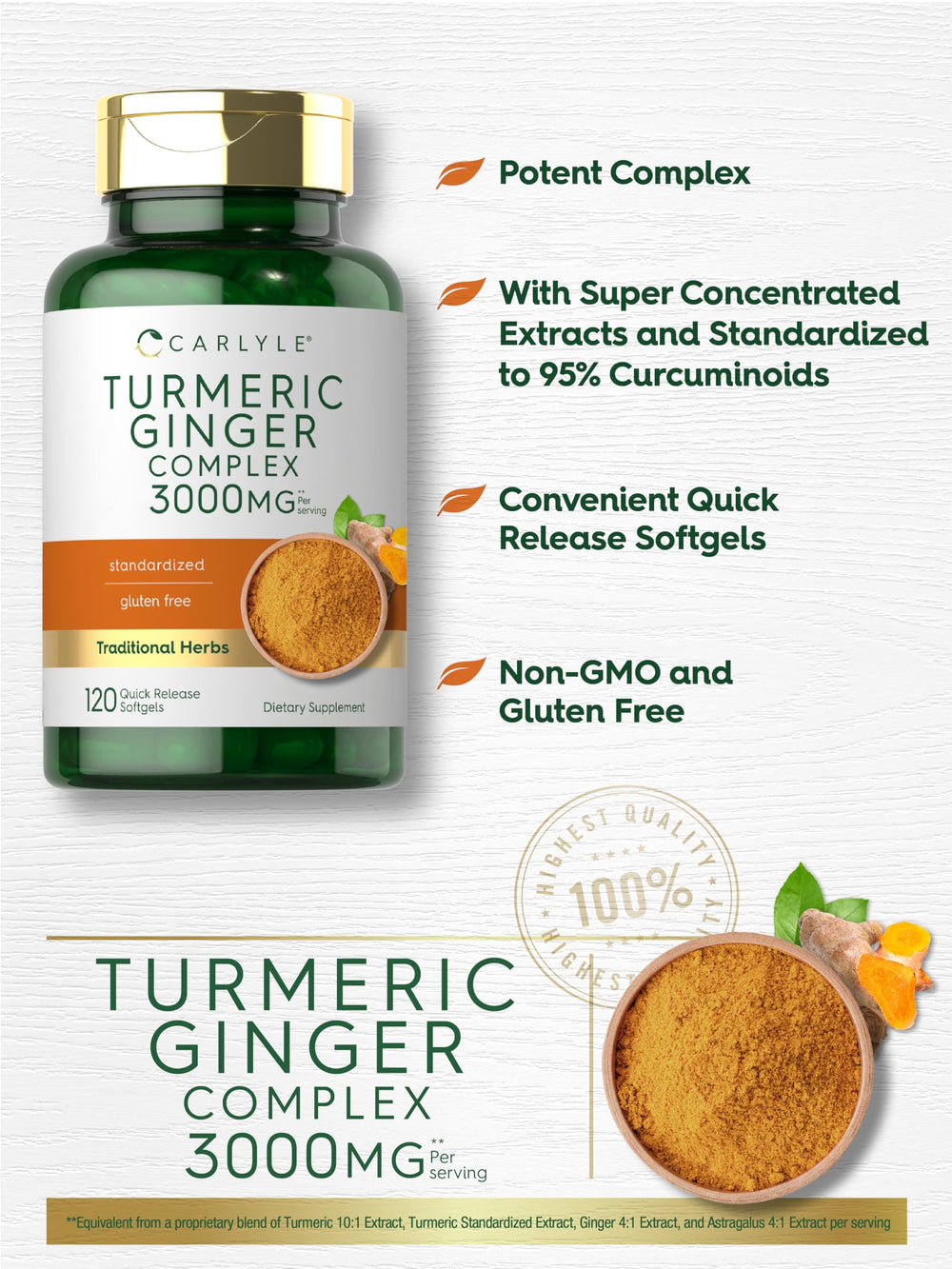 Close-up of Turmeric Curcumin Complex 3000 mg per serving