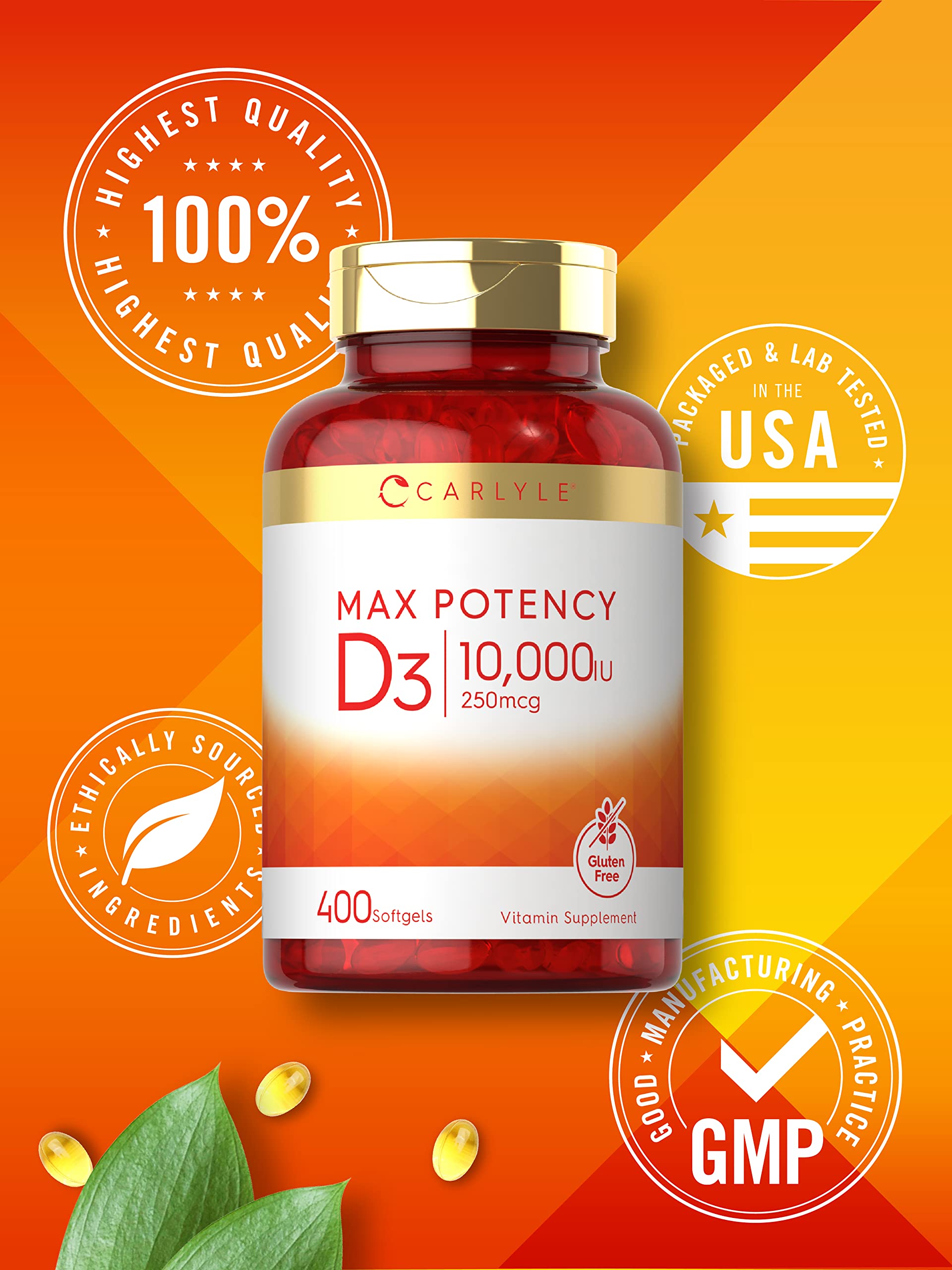 Non-GMO gluten-free Carlyle Vitamin D3 softgels