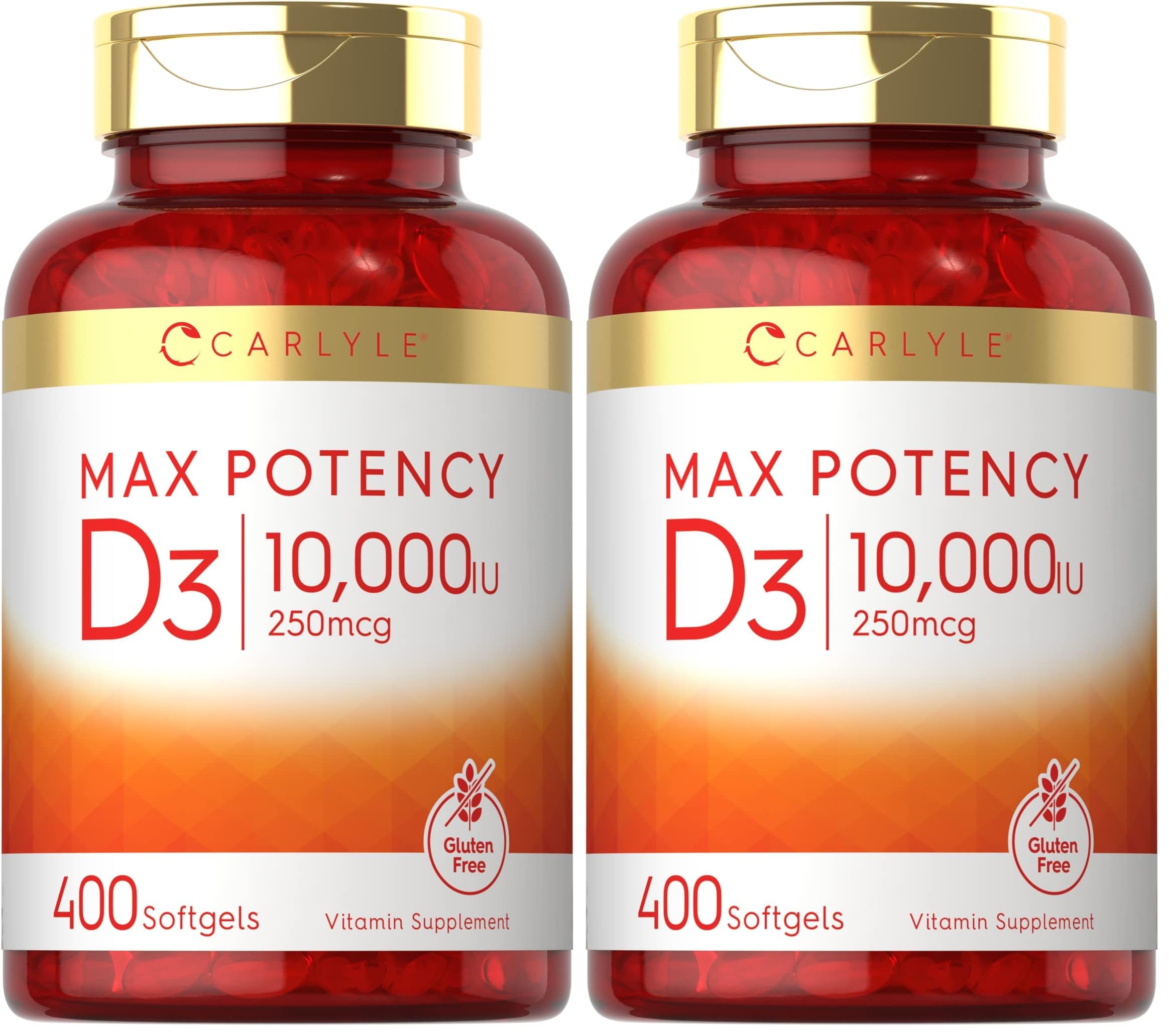 Carlyle Vitamin D 10000 IU Softgels bottle front showing Pack of 2