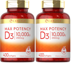 Carlyle Vitamin D 10000 IU Softgels bottle front showing Pack of 2