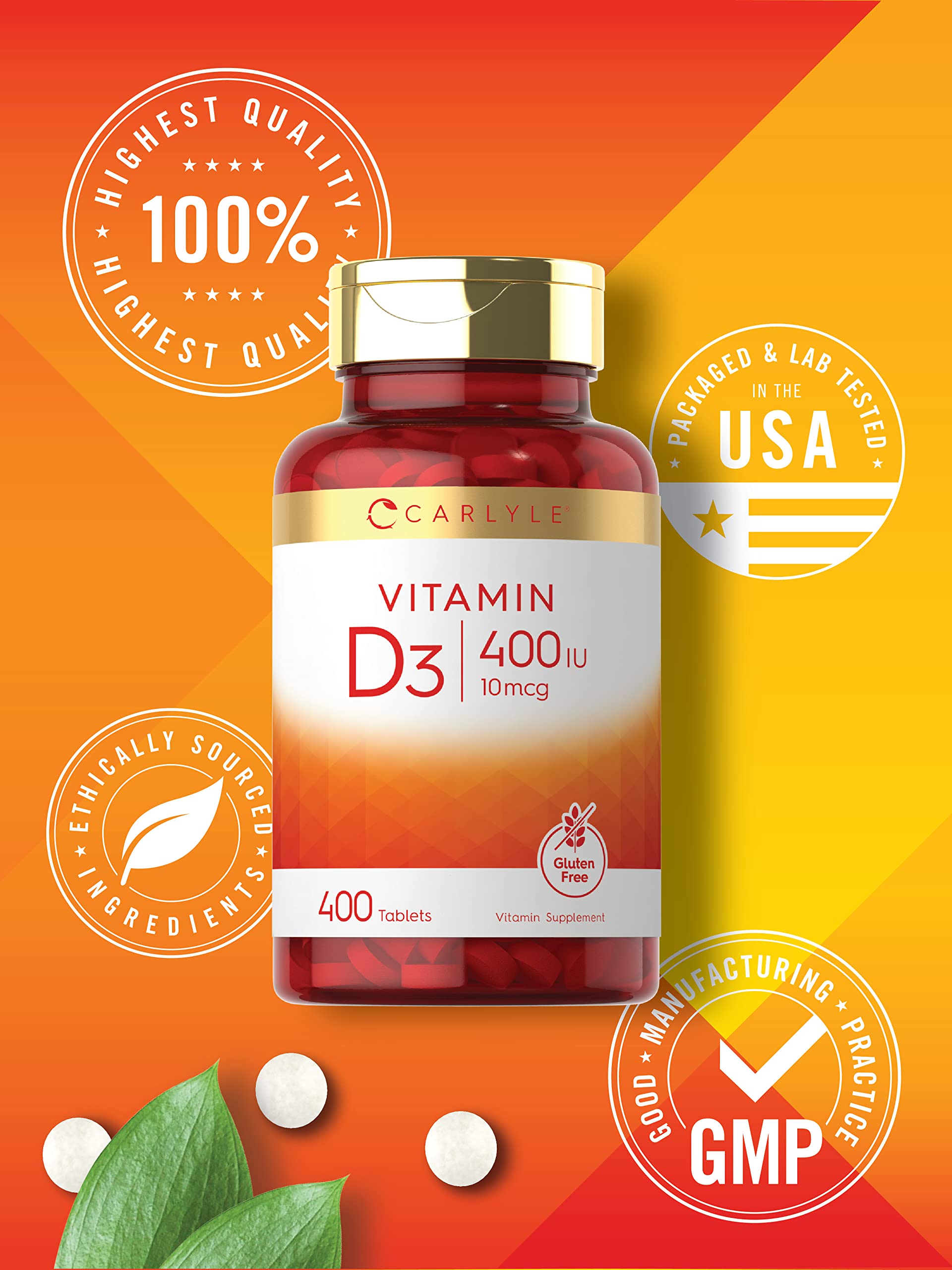 Vegetarian formula Carlyle Vitamin D3 400 IU with label