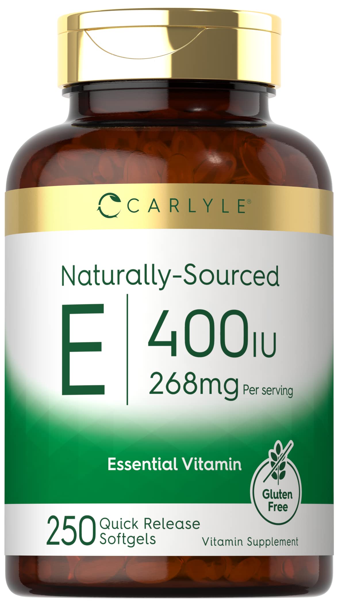 Carlyle Vitamin E 400 IU Softgels bottle close up