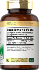 Open bottle of CarlyleVitamin E 400 IU softgels
