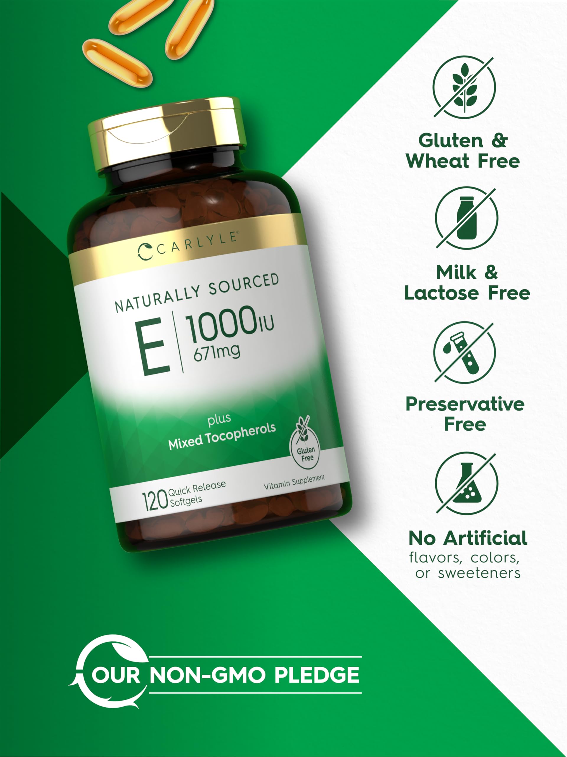 Dosage information and serving size for Carlyle Vitamin E 1000 IU