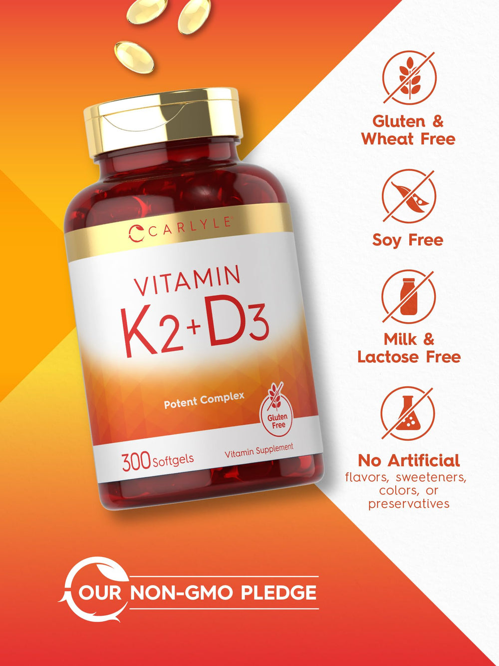 300 softgels bottle of Carlyle Vitamin K2 D3