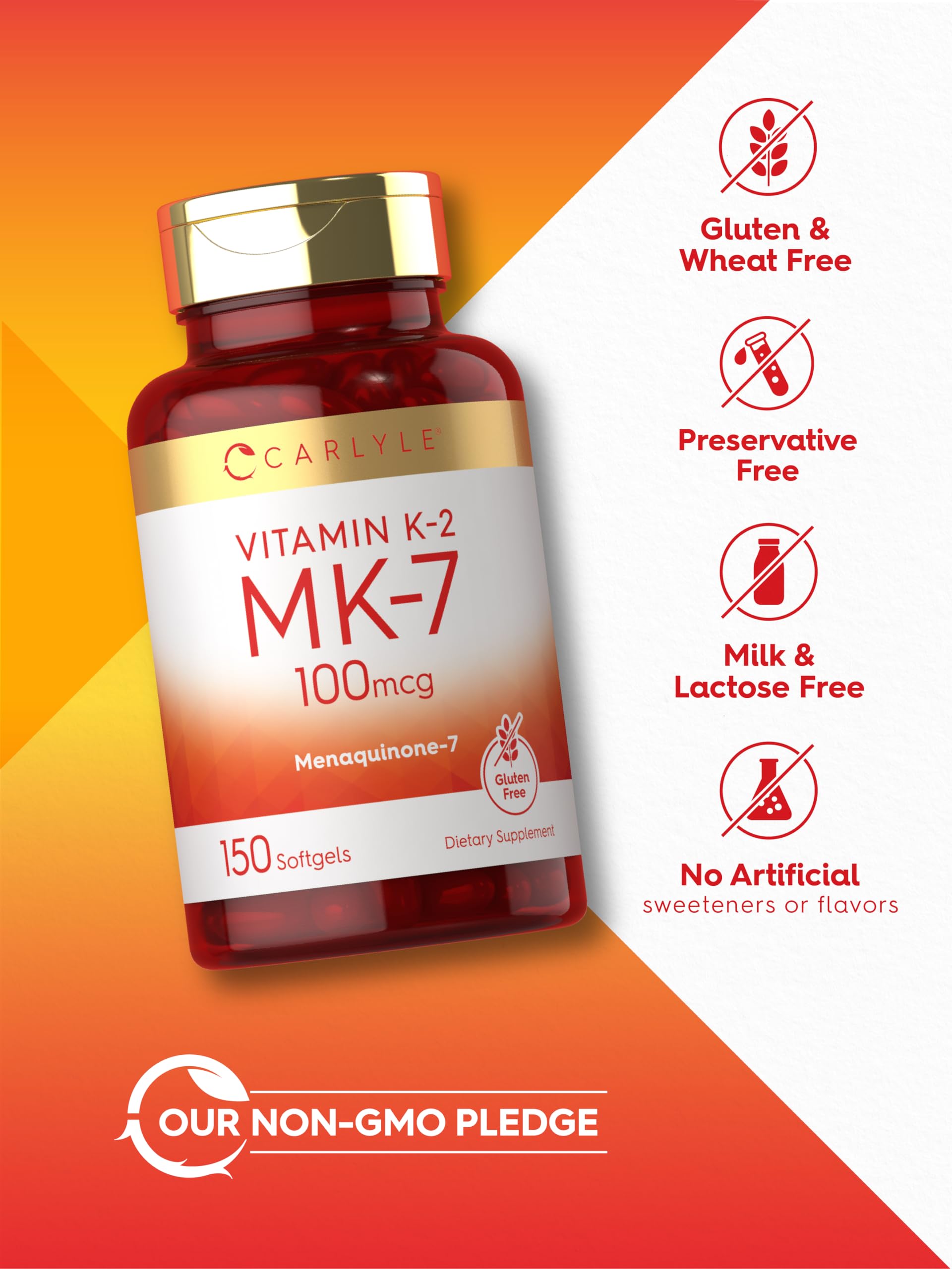 Non-GMO Gluten Free Carlyle Vitamin K2 MK7 product label