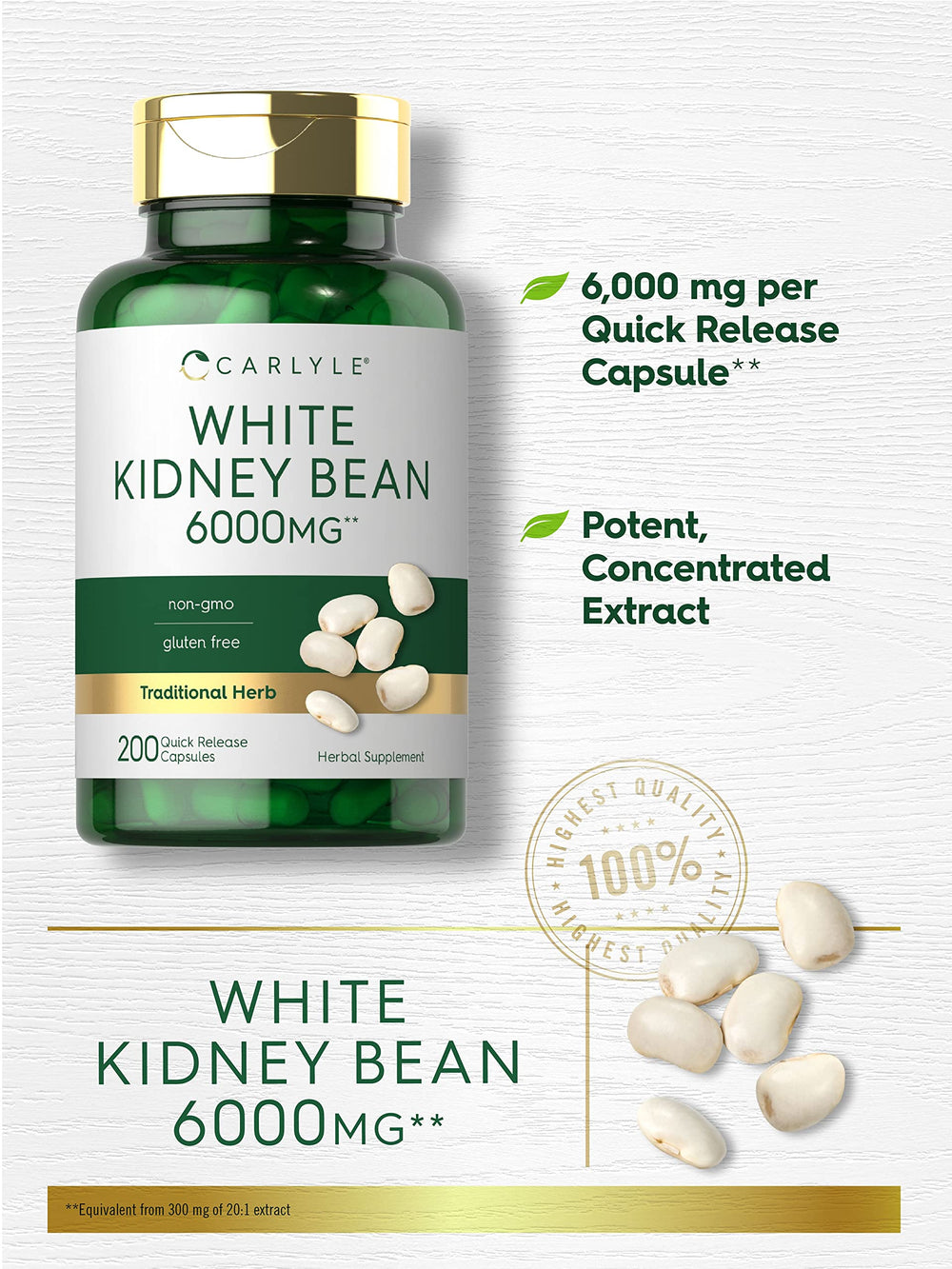200 count bottle of White Kidney Bean capsules