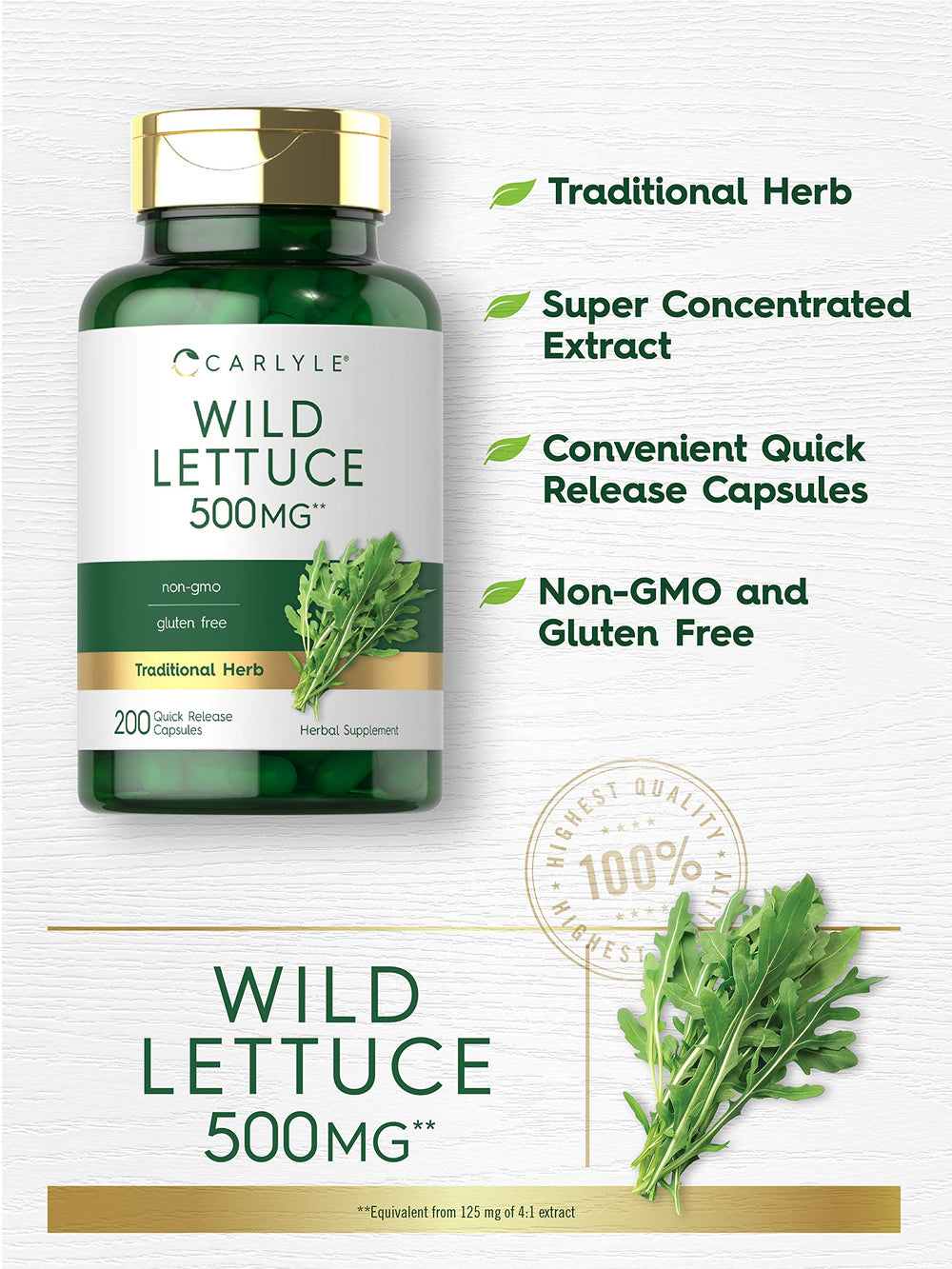 Ingredients label for Carlyle Wild Lettuce Extract 500mg