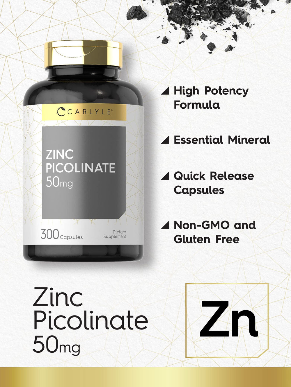 Close-up of zinc picolinate 50mg capsules