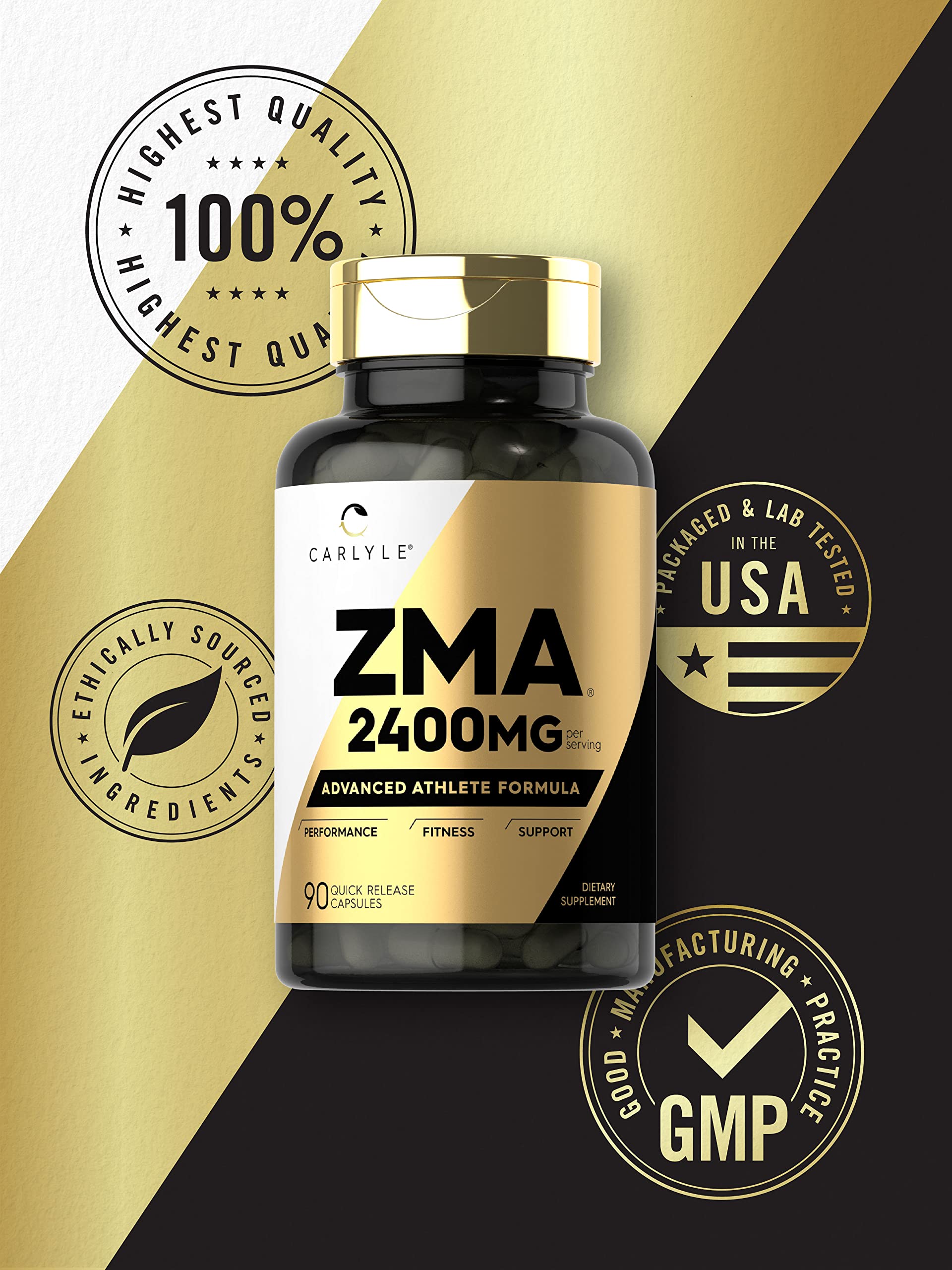 Front view of Carlyle ZMA bottle packaging