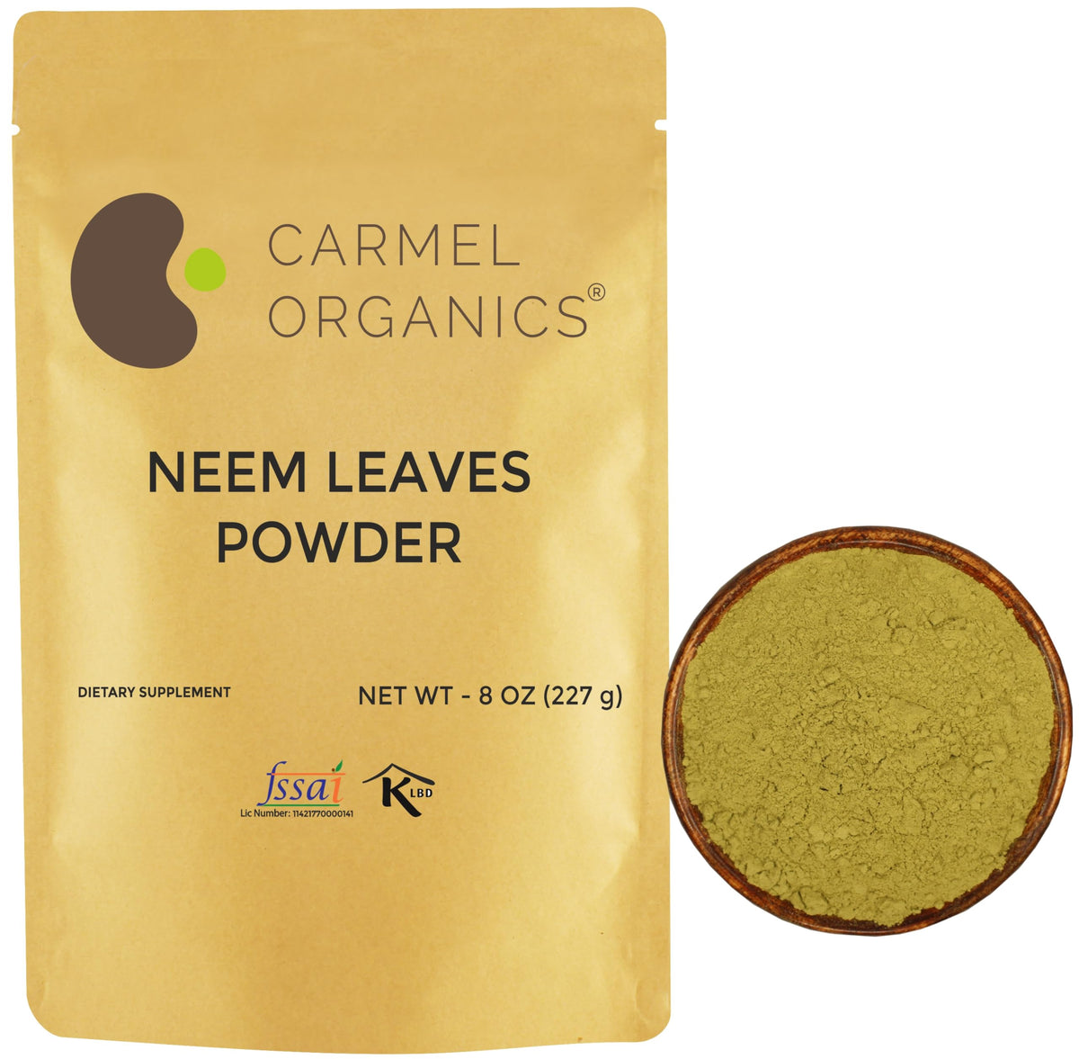 Carmel Organics Neem Leaves Powder 8 oz / 227 g front label