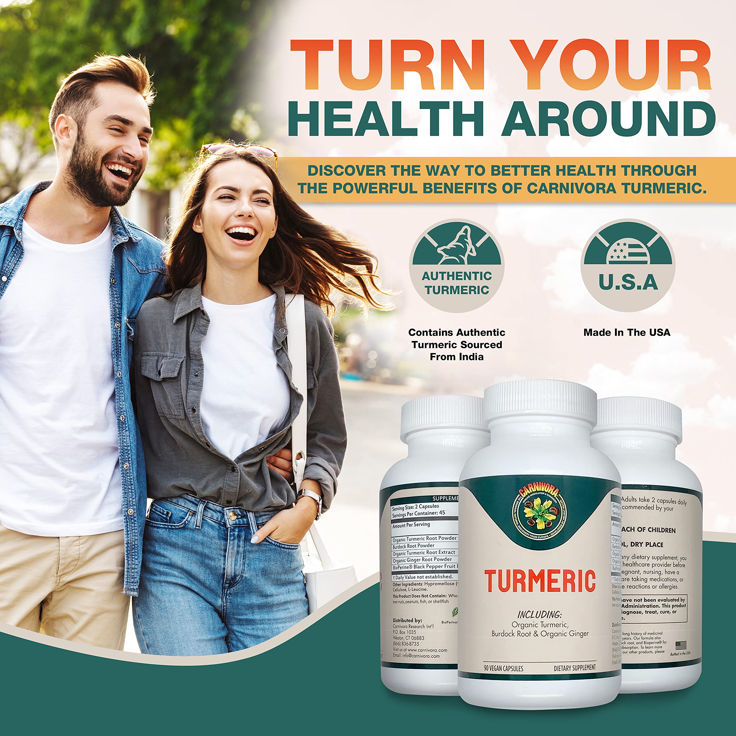 Carnivora Turmeric bottle on white background