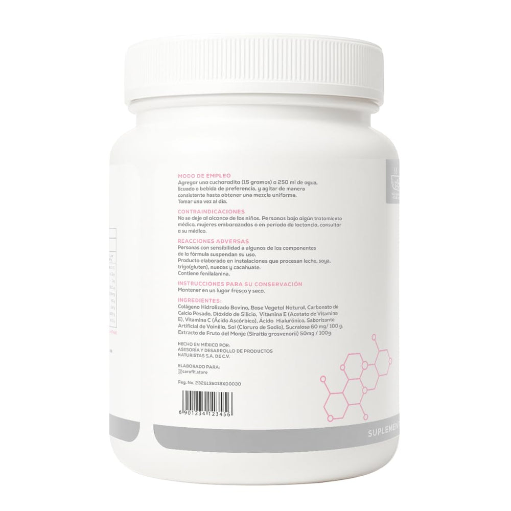 Nutrition label for Caro Fit hydrolyzed collagen 500 g