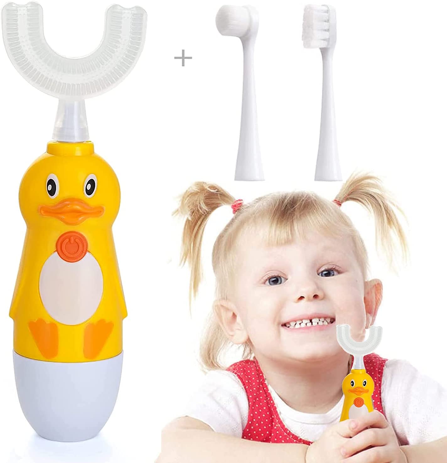 Caromolly Kids U-Shaped Electric Toothbrush Yellow - front view