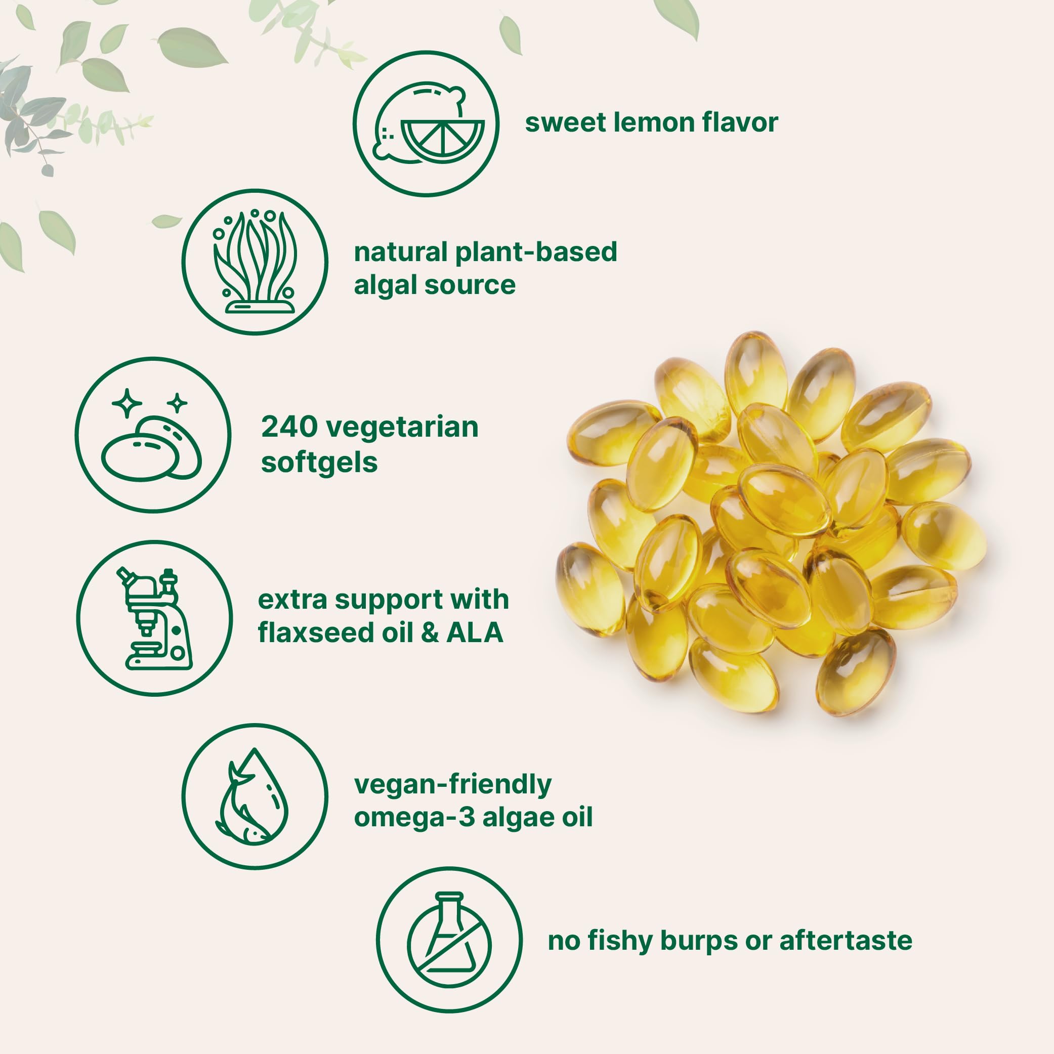 Carrageenan-free omega-3 softgels label graphic.