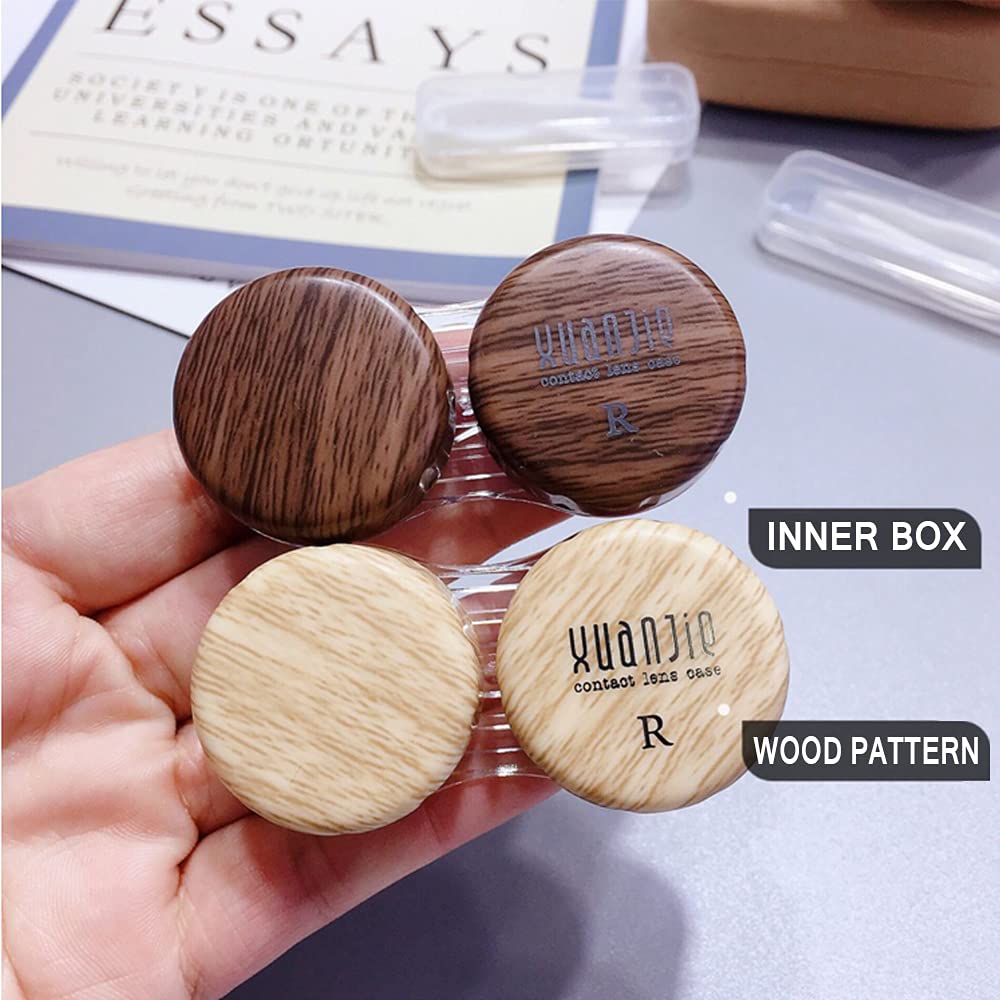 Wood grain outer case with inner leather lining shown
