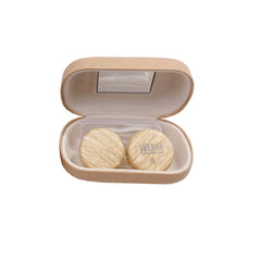 Caruncoo wood grain travel contact lens case – outer brown box